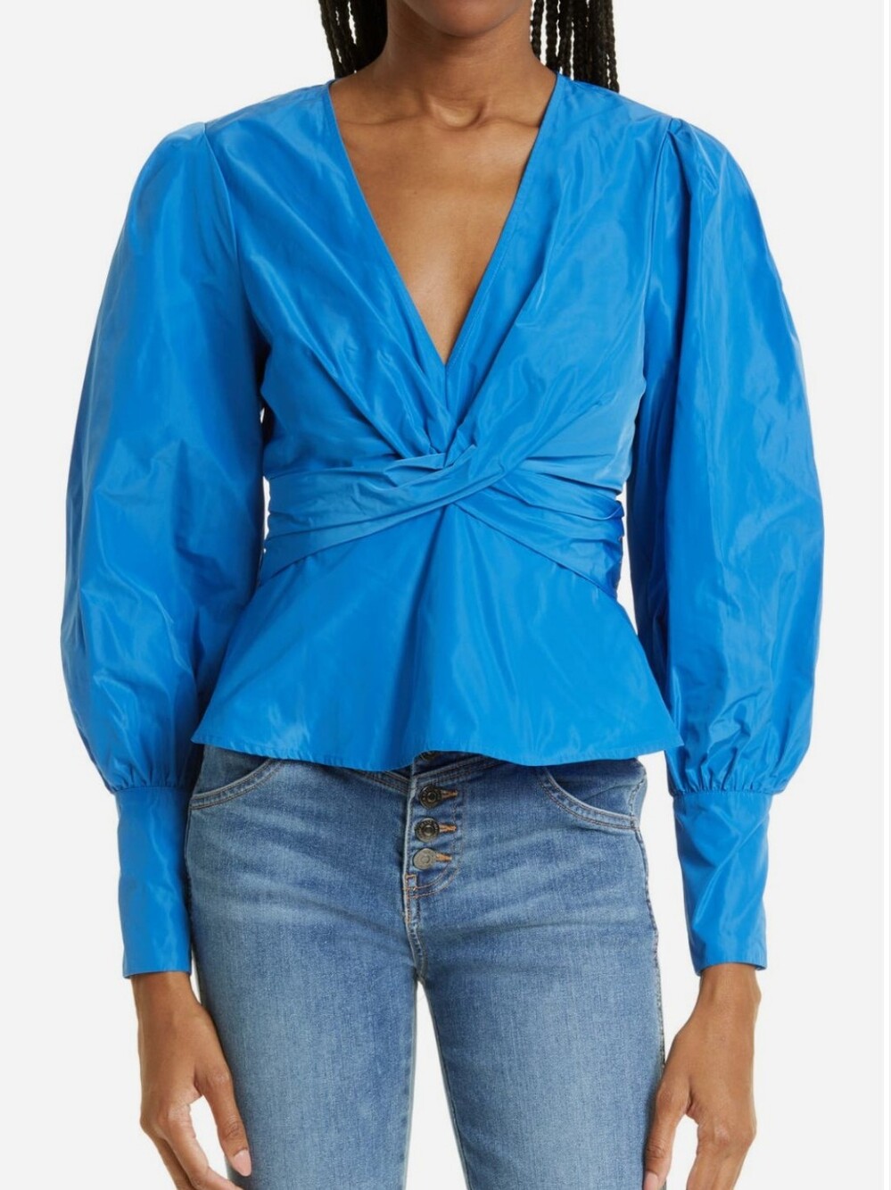 Veronica Beard Seema Blue Twist Front Taffeta Blouse Top Msrp $398
